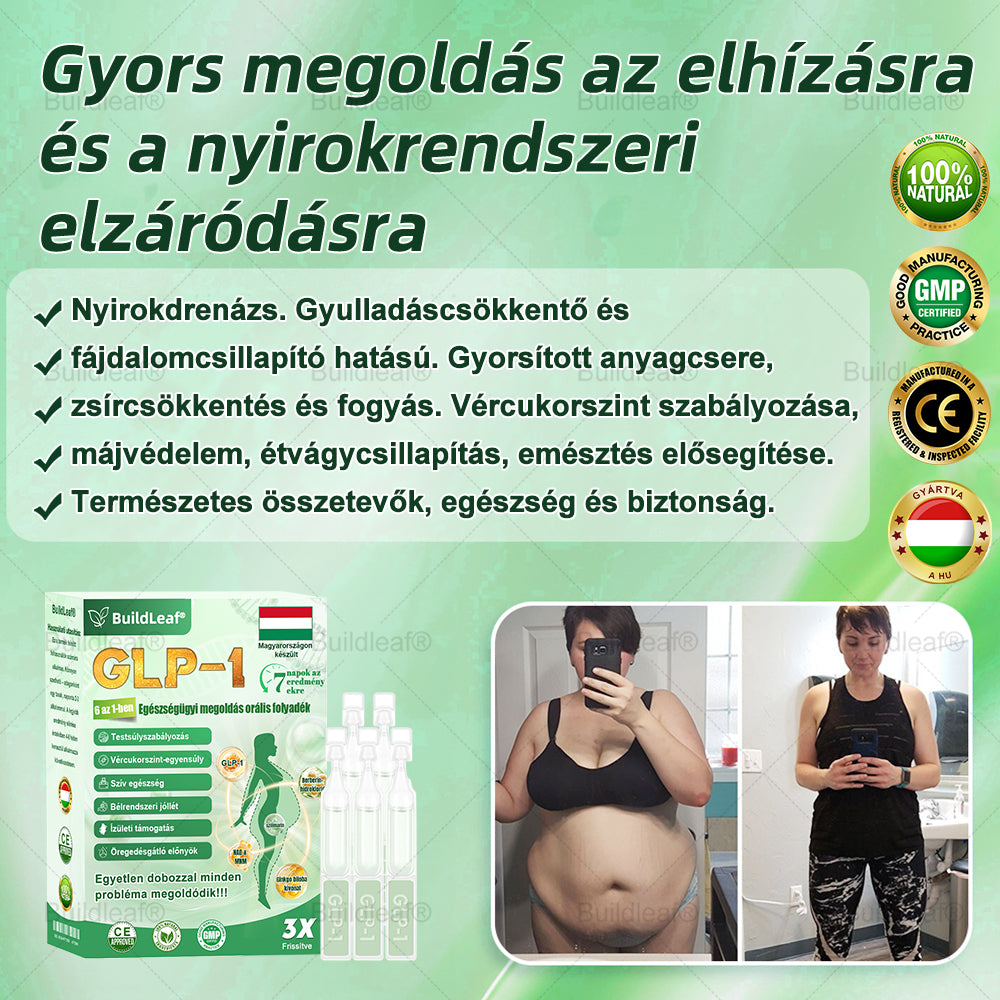BuildLeaf® GLP-1 6 az 1-ben egészségügyi oldat szájon át szedhető folyadék ✅ Elhízás, szív- és érrendszeri egészség, cukorbetegség, alvási apnoe, bélrendszeri egészség, ízületi problémák és egyebek esetén