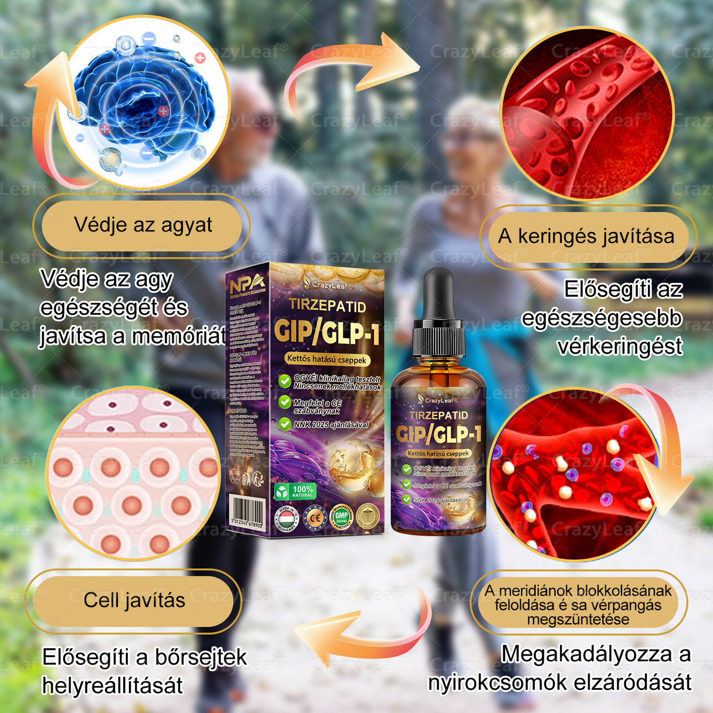 CrazyLeaf® Tirzepatide GIP/GLP-1 kettős hatású karcsúsító és egészségfokozó cseppek | A Budapesti Orvosi Esztétikai és Elhízás Klinikák támogatásával (Klinikailag ihletett, élelmiszeripari minőségű zsírégető )