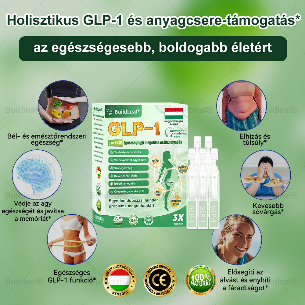 BuildLeaf® GLP-1 6 az 1-ben egészségügyi oldat szájon át szedhető folyadék ✅ Elhízás, szív- és érrendszeri egészség, cukorbetegség, alvási apnoe, bélrendszeri egészség, ízületi problémák és egyebek esetén