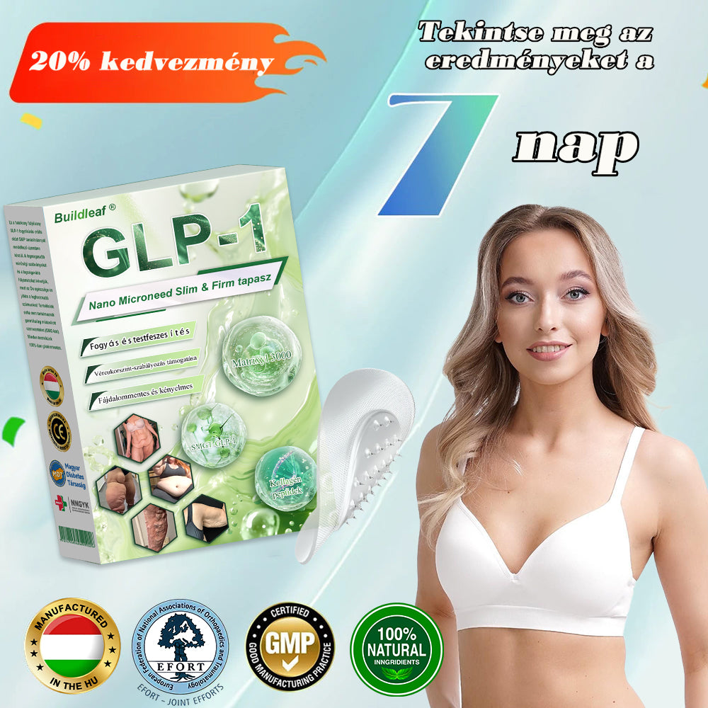Hivatalos engedély BuildLeaf® SMGT-GLP-1 Nano mikrotűs tapasz kollagénnel és Matrixyl 3000-rel Célzottan hat az elhízásra, a laza bőrre, a magas vérnyomásra, a cukorbetegségre, a zsírmájra, az ízületi fájdalomra, az agyködre és egyebekre