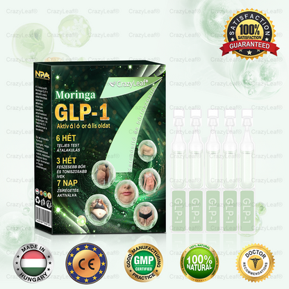 CrazyLeaf® Meglutide GLP-1 Aktiváló Orális Oldat – Moringa • NAD+ • Yerba Mate – Természetes támogatás fogyáshoz, öregedésgátláshoz és cukoranyagcseréhez