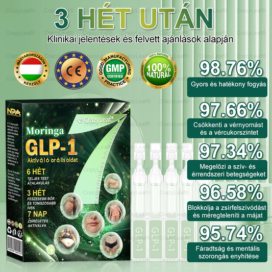 CrazyLeaf® Meglutide GLP-1 Aktiváló Orális Oldat – Moringa • NAD+ • Yerba Mate – Természetes támogatás fogyáshoz, öregedésgátláshoz és cukoranyagcseréhez