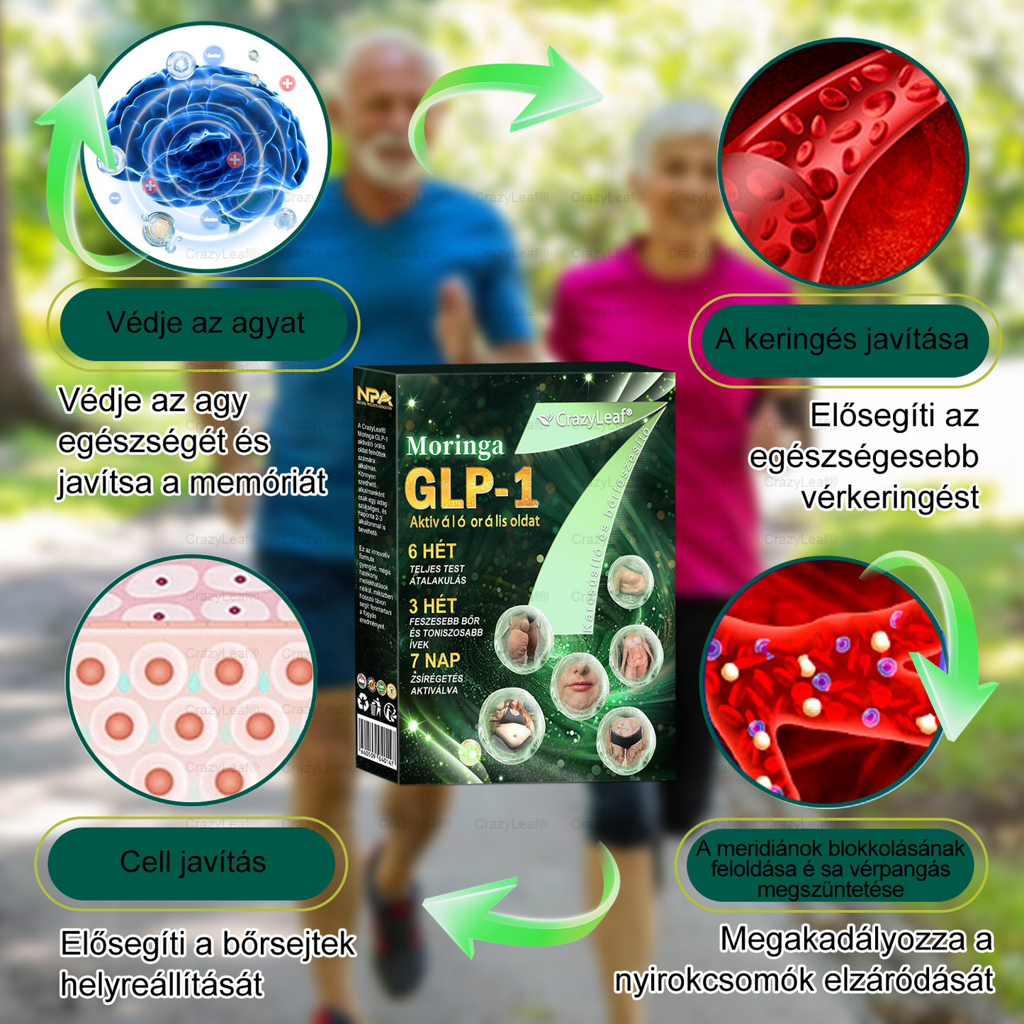 CrazyLeaf® Meglutide GLP-1 Aktiváló Orális Oldat – Moringa • NAD+ • Yerba Mate – Természetes támogatás fogyáshoz, öregedésgátláshoz és cukoranyagcseréhez