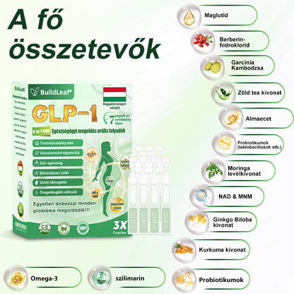 BuildLeaf® GLP-1 6 az 1-ben egészségügyi oldat szájon át szedhető folyadék ✅ Elhízás, szív- és érrendszeri egészség, cukorbetegség, alvási apnoe, bélrendszeri egészség, ízületi problémák és egyebek esetén